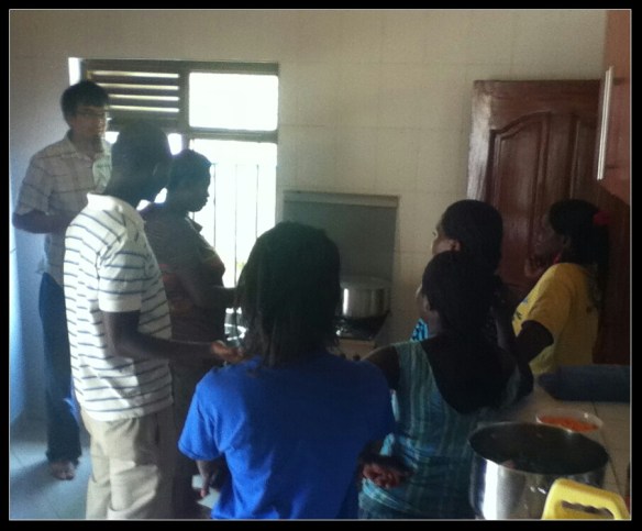 Explaining how they would cook the vegetables & meat